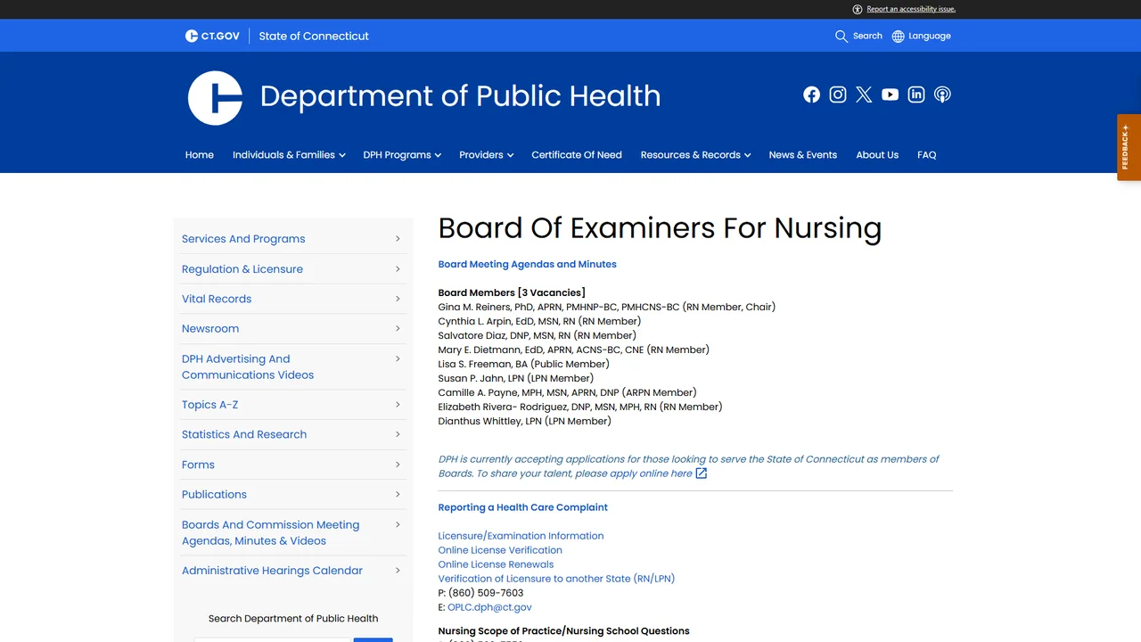 Board of Examiners for Nursing - Hartford, CT