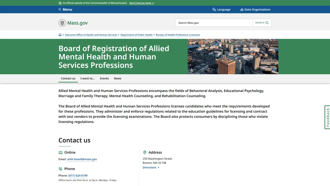 Board of Registration of Allied Mental Health and Human Services Professionals - Boston, MA