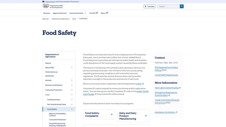 Bureau of Food Safety and Laboratory Services - Harrisburg, PA
