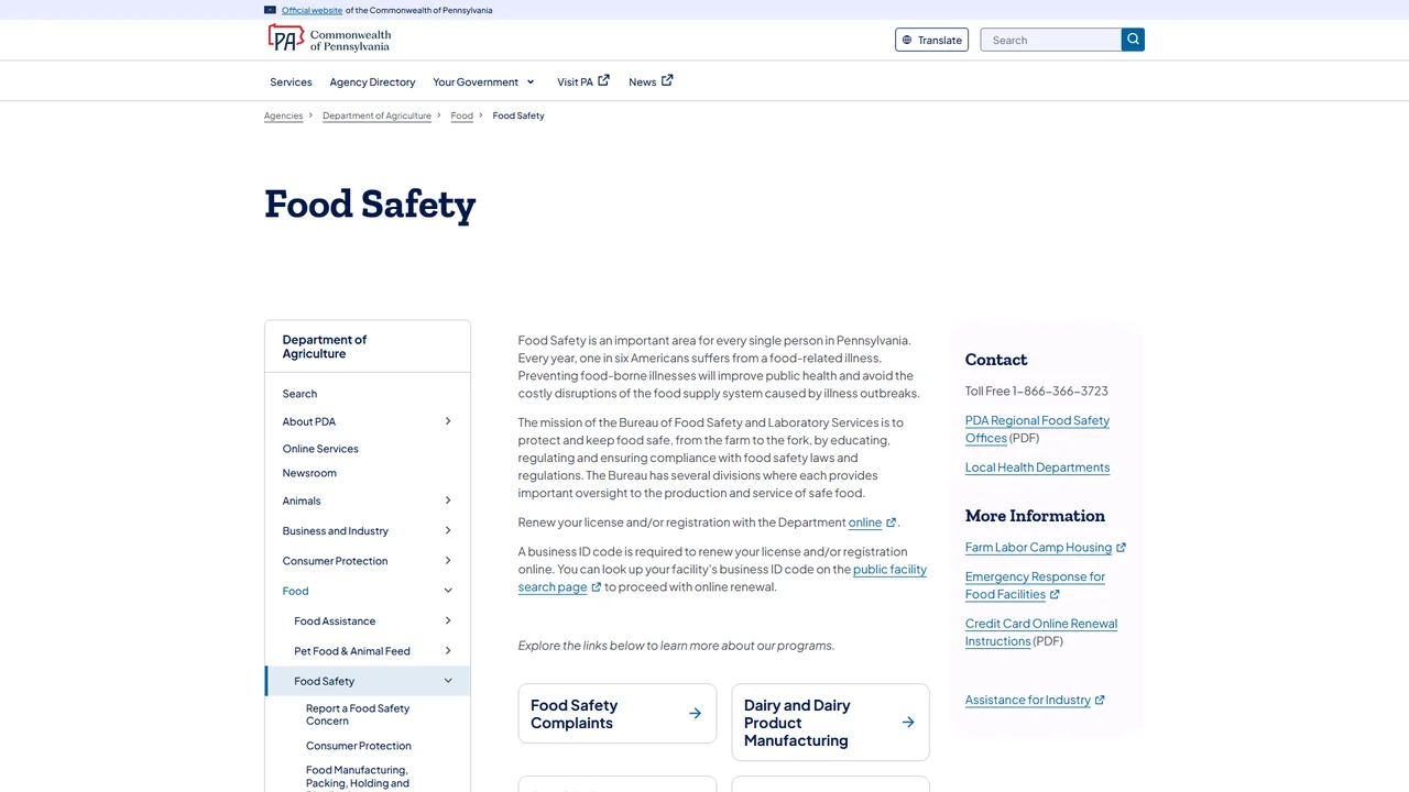 Bureau of Food Safety and Laboratory Services - Harrisburg, PA