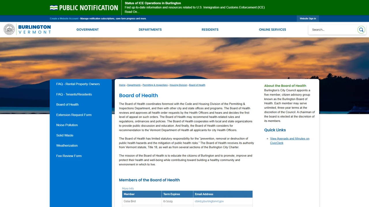 Burlington Board of Health: Permitting and Inspections - Burlington, VT
