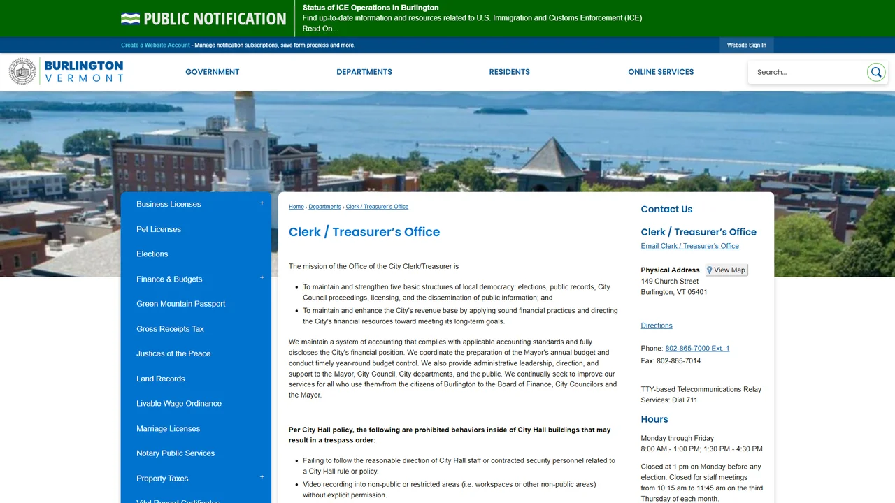 Burlington Clerk Treasurer - Burlington, VT