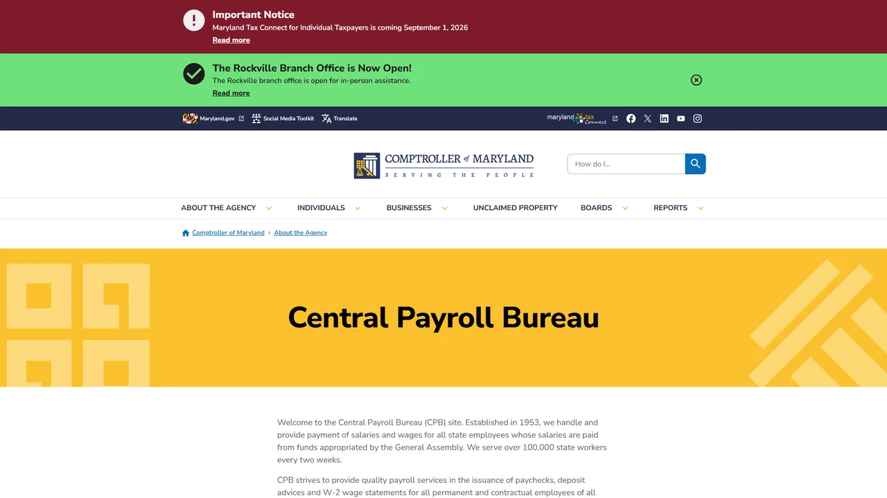 Central Payroll Bureau - Annapolis, MD