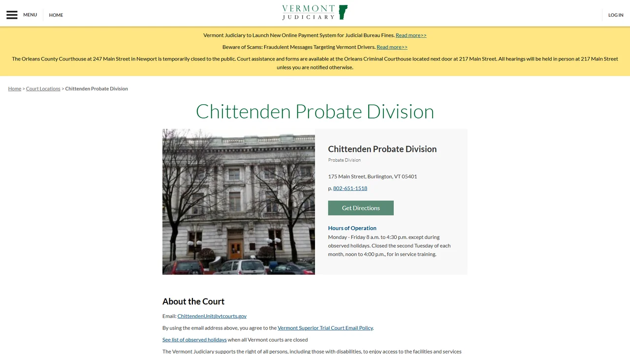 Chittenden Probate Division - Burlington, VT