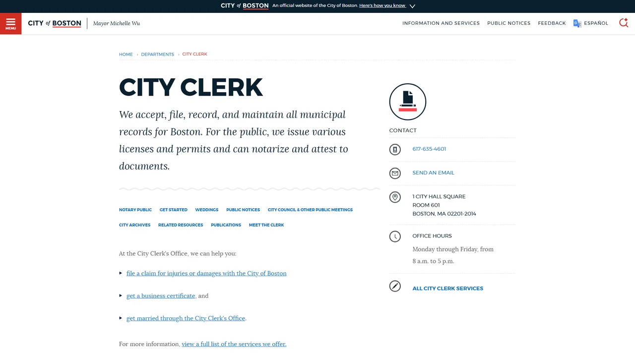 City Clerk - Boston, MA