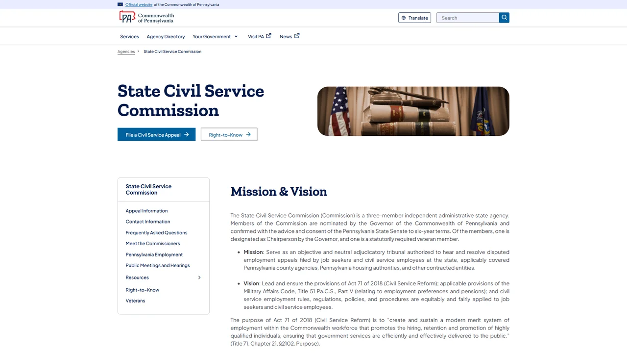 Commonwealth of Pennsylvania: State Civil Service Commission - Harrisburg, PA