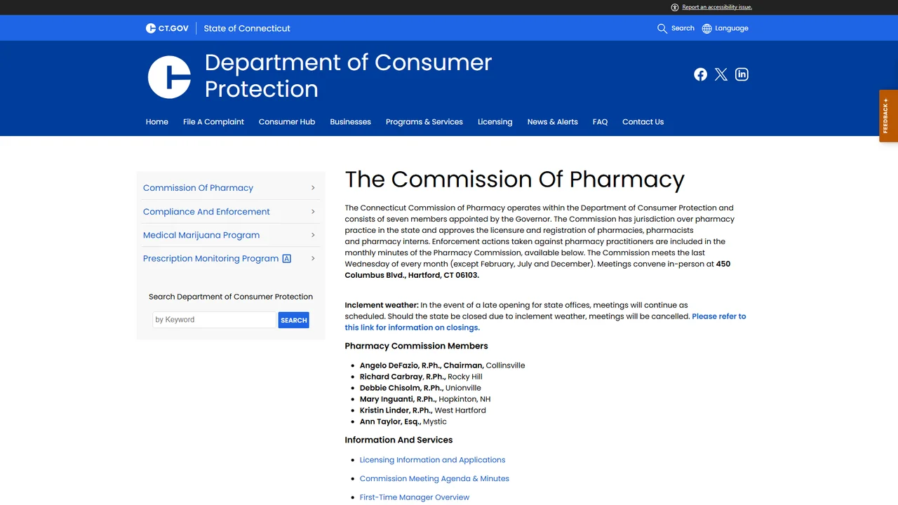Connecticut Commission of Pharmacy - Hartford, CT
