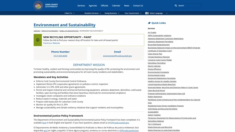 Cook County Department of Environment and Sustainability - Chicago, IL