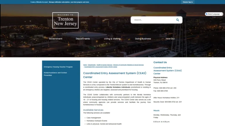Coordinated Entry and Assessment Services (CEAS) Center - Trenton, NJ