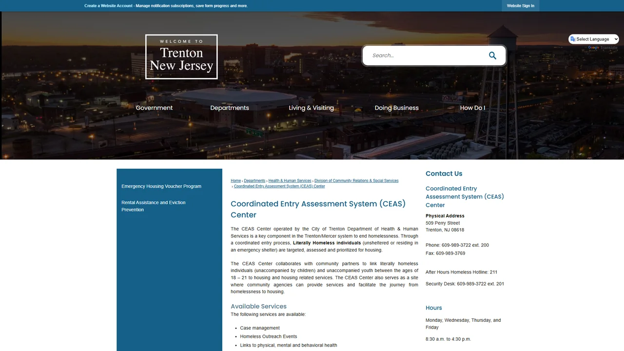 Coordinated Entry and Assessment Services (CEAS) Center - Trenton, NJ