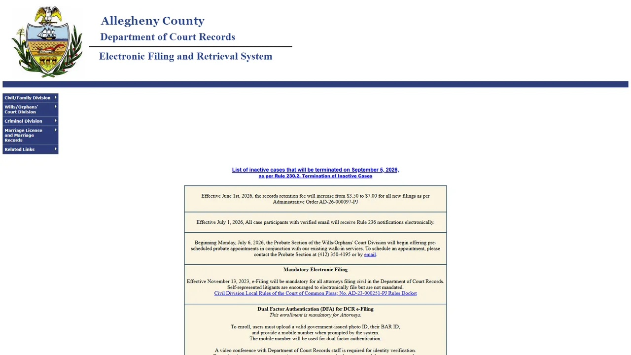 Department of Court Records - Pittsburgh, PA