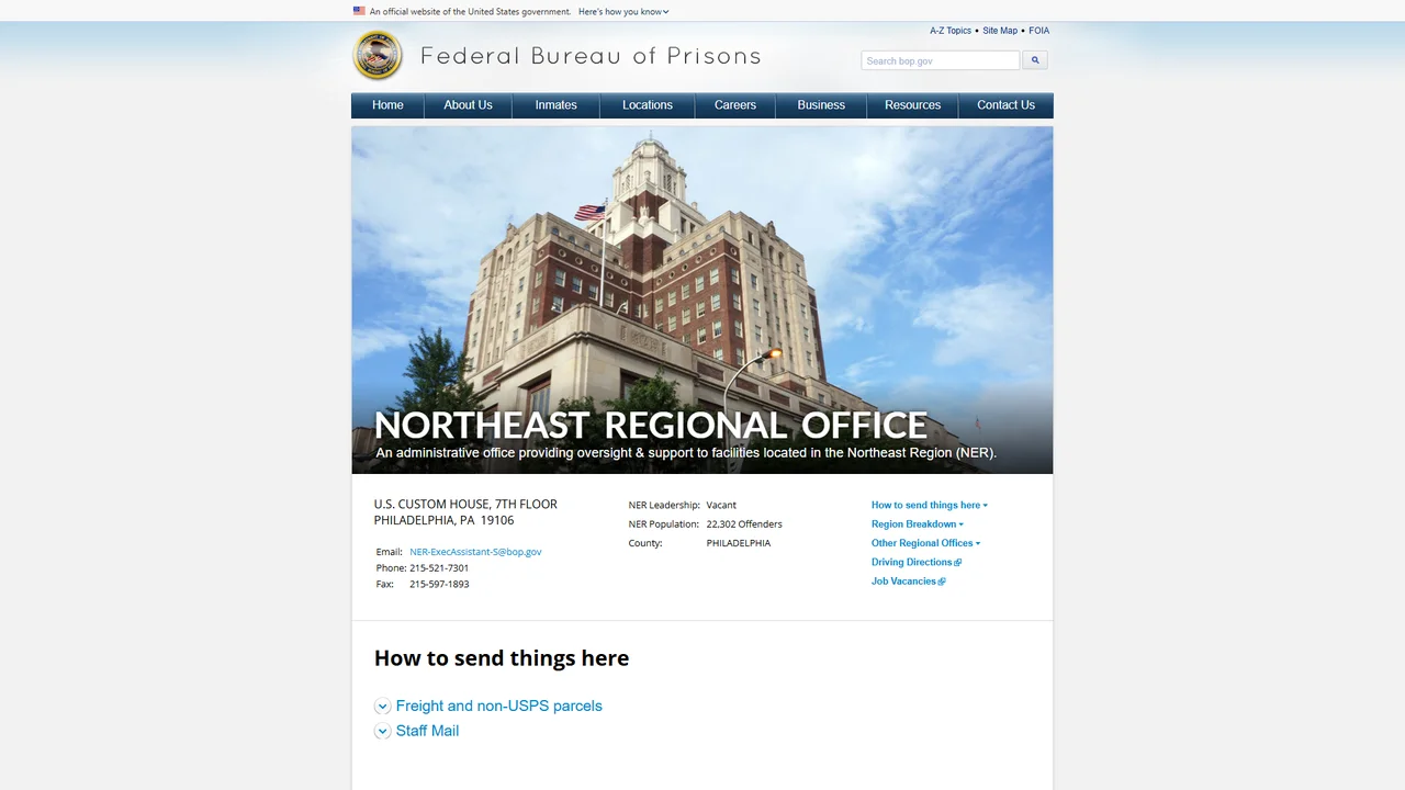 Federal Bureau of Prisons: Northeast Regional Office - Philadelphia, PA