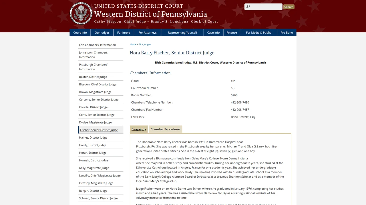 Honorable Nora Barry Fischer - Pittsburgh, PA