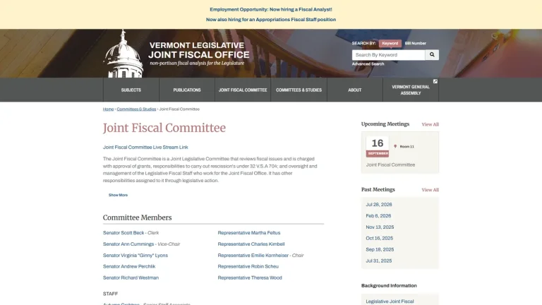 Joint Fiscal Committee - Montpelier, VT