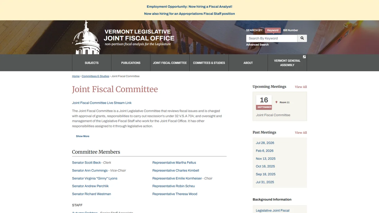 Joint Fiscal Committee - Montpelier, VT