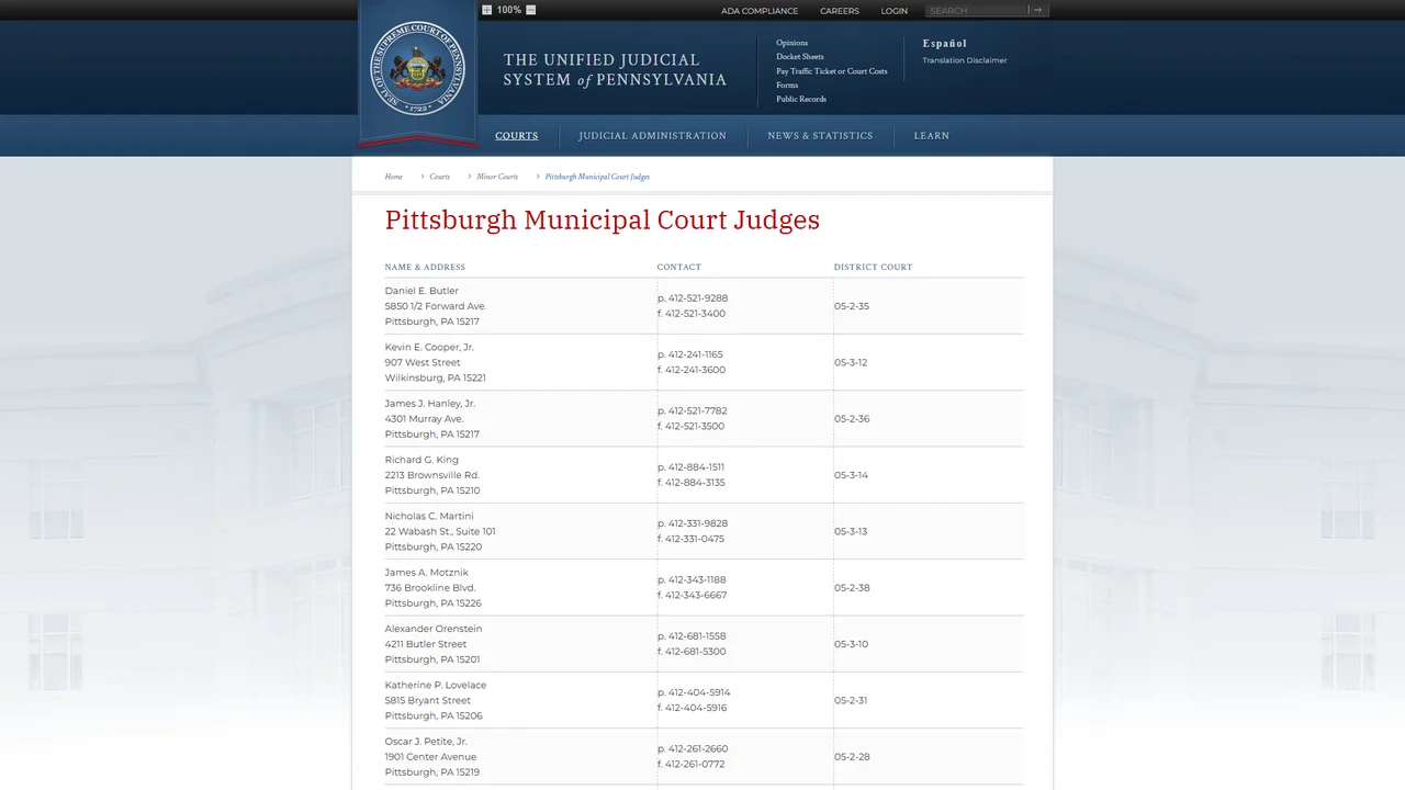 Magisterial District Judge Leah Williams Duncan - Pittsburgh, PA