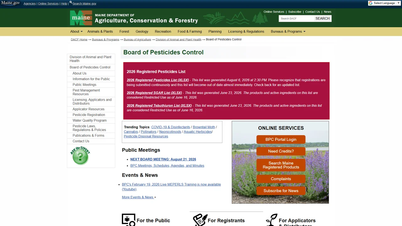 Maine Board of Pesticides Control - Augusta, ME
