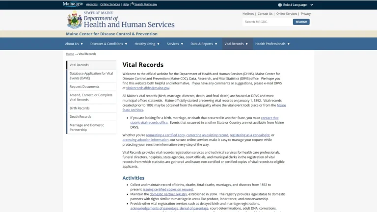 Maine Data, Research and Vital Statistics - Augusta, ME