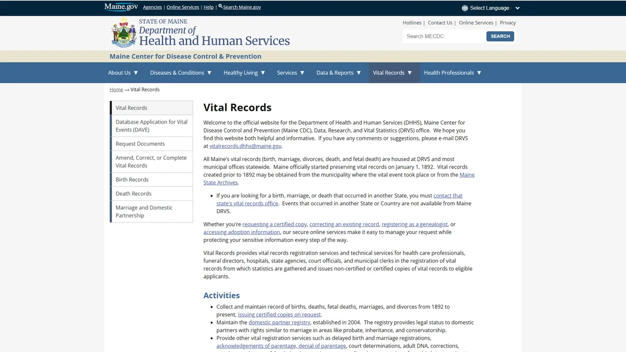 Maine Data, Research and Vital Statistics - Augusta, ME