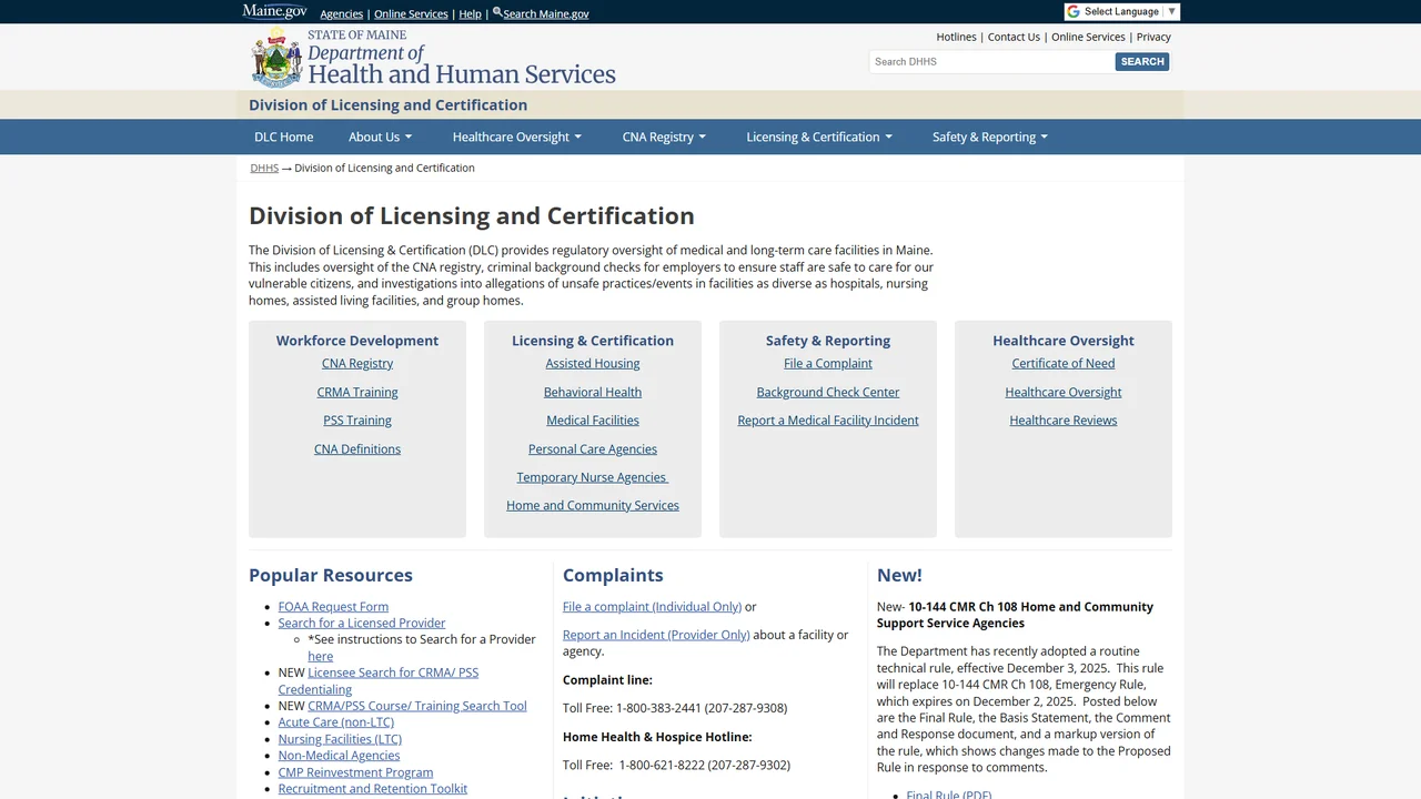 Maine Division of Licensing and Certification - Augusta, ME