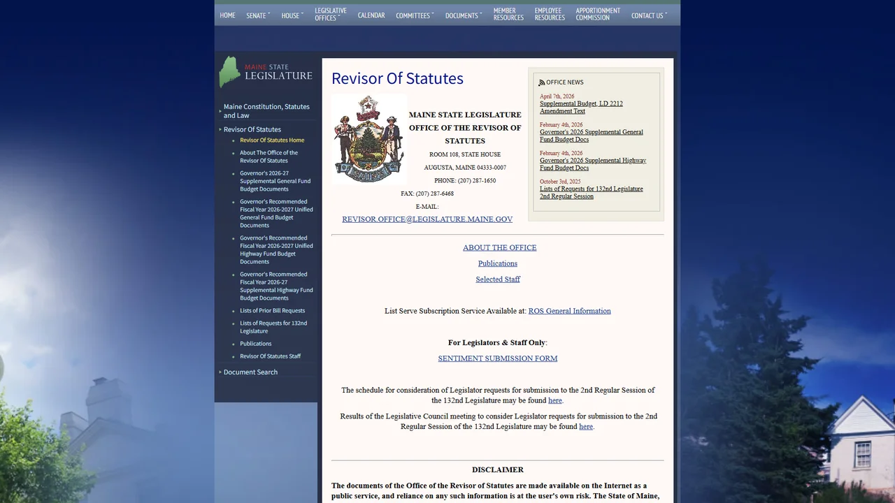 Maine Office of the Revisor of Statutes - Augusta, ME