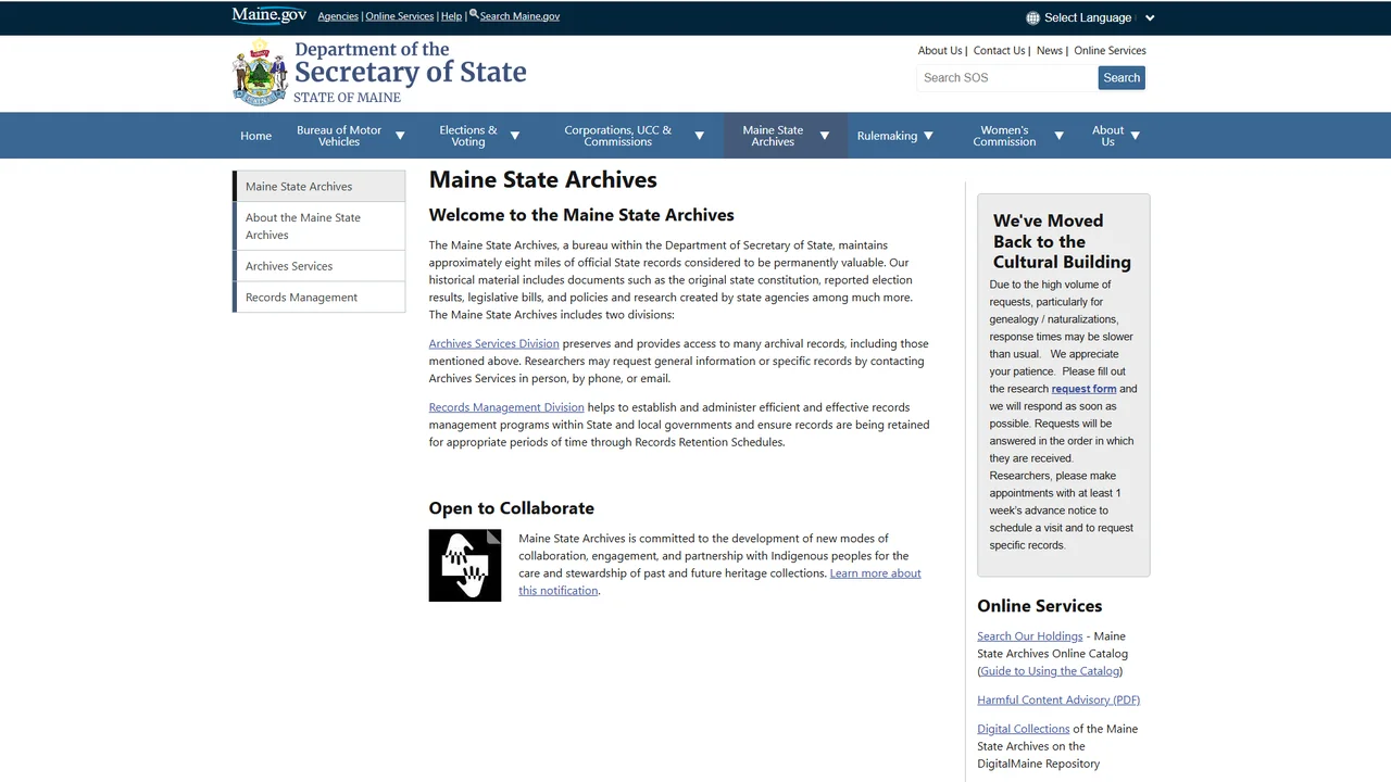 Maine State Archives - Augusta, ME