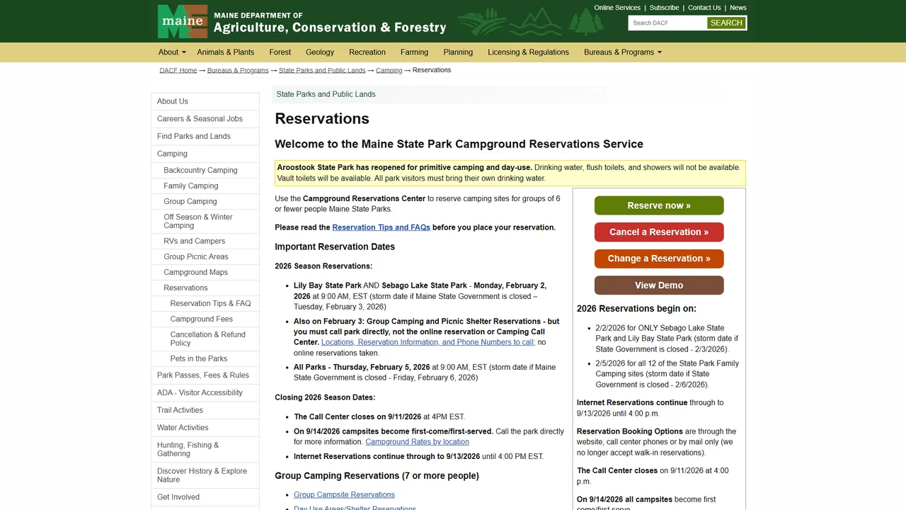 Maine State Park Reservations - Augusta, ME