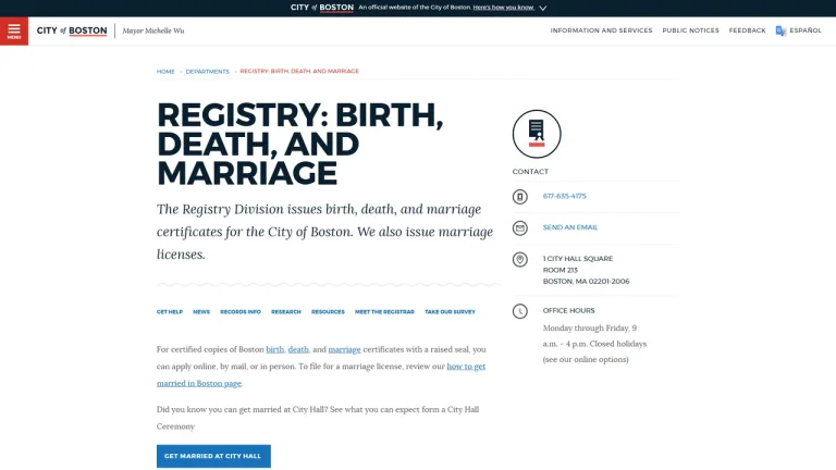Marriage Certificates Registry - Boston, MA
