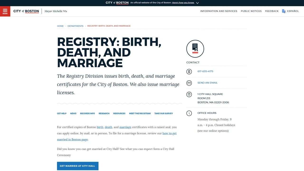 Marriage Certificates Registry - Boston, MA