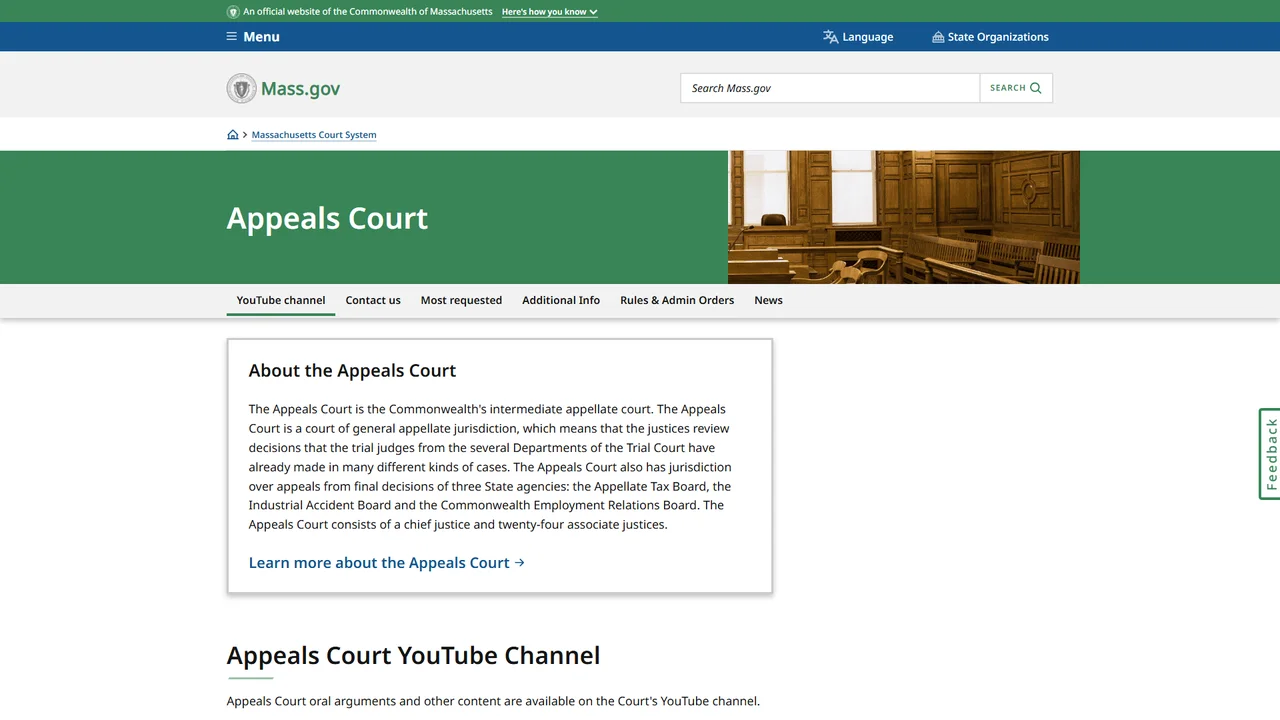 Massachusetts Appeals Court Clerk's Office - Boston, MA