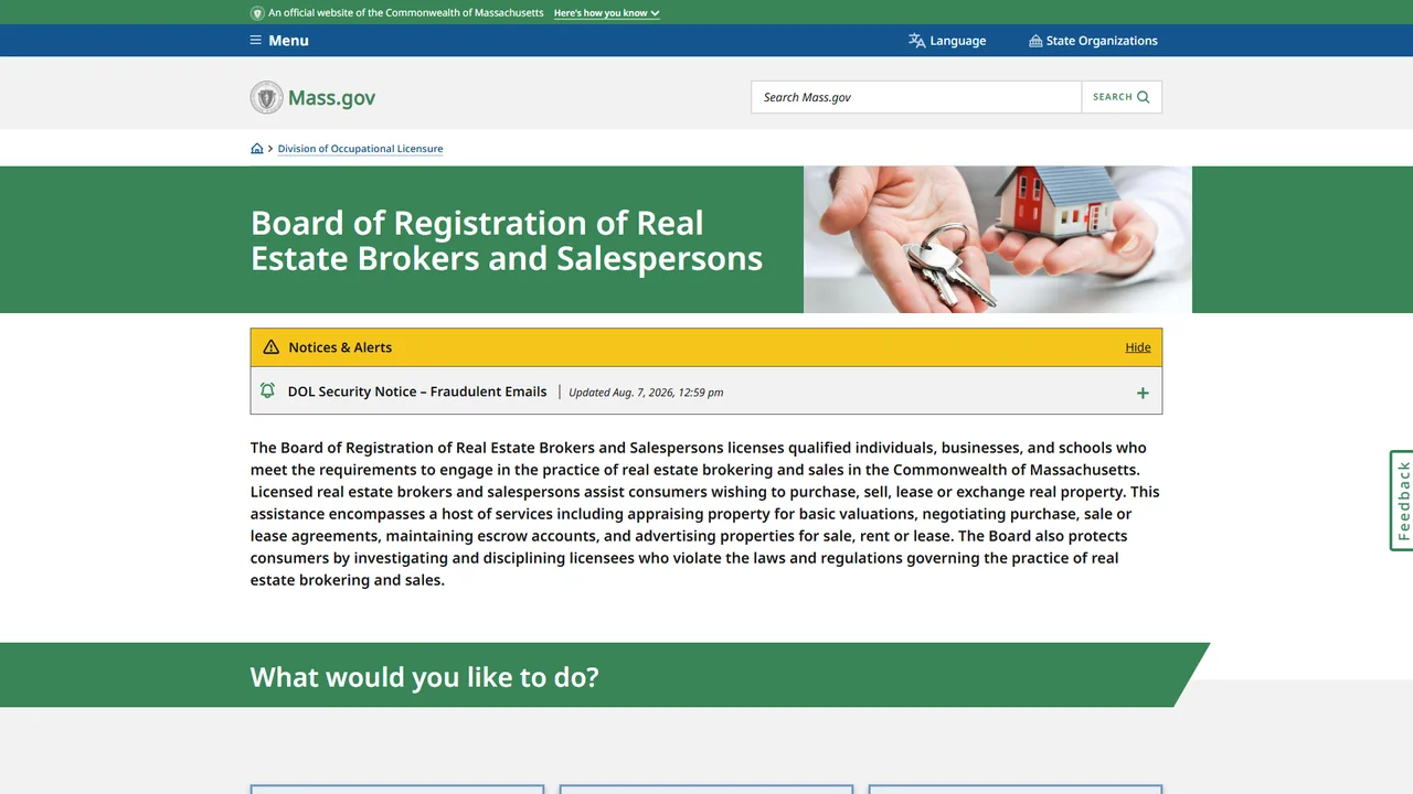 Massachusetts Board of Real Estate Brokers and Salespersons - Boston, MA