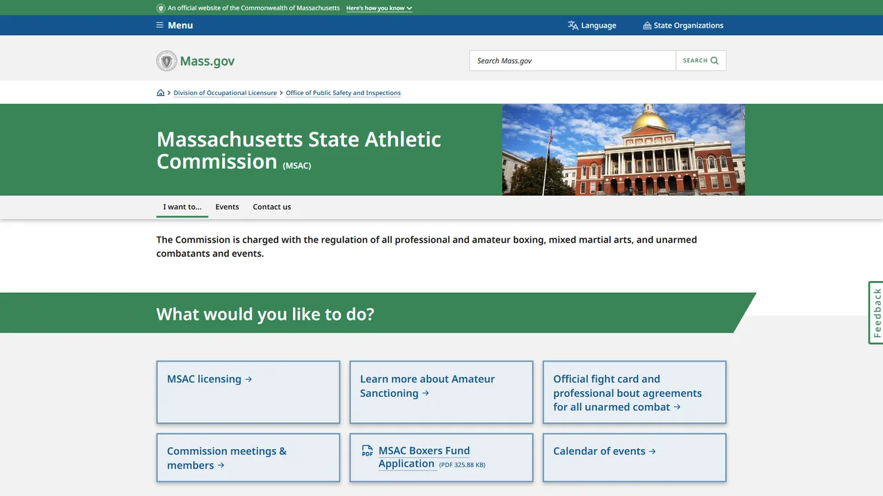 Massachusetts State Athletic Commission (Boxing Commission) - Boston, MA