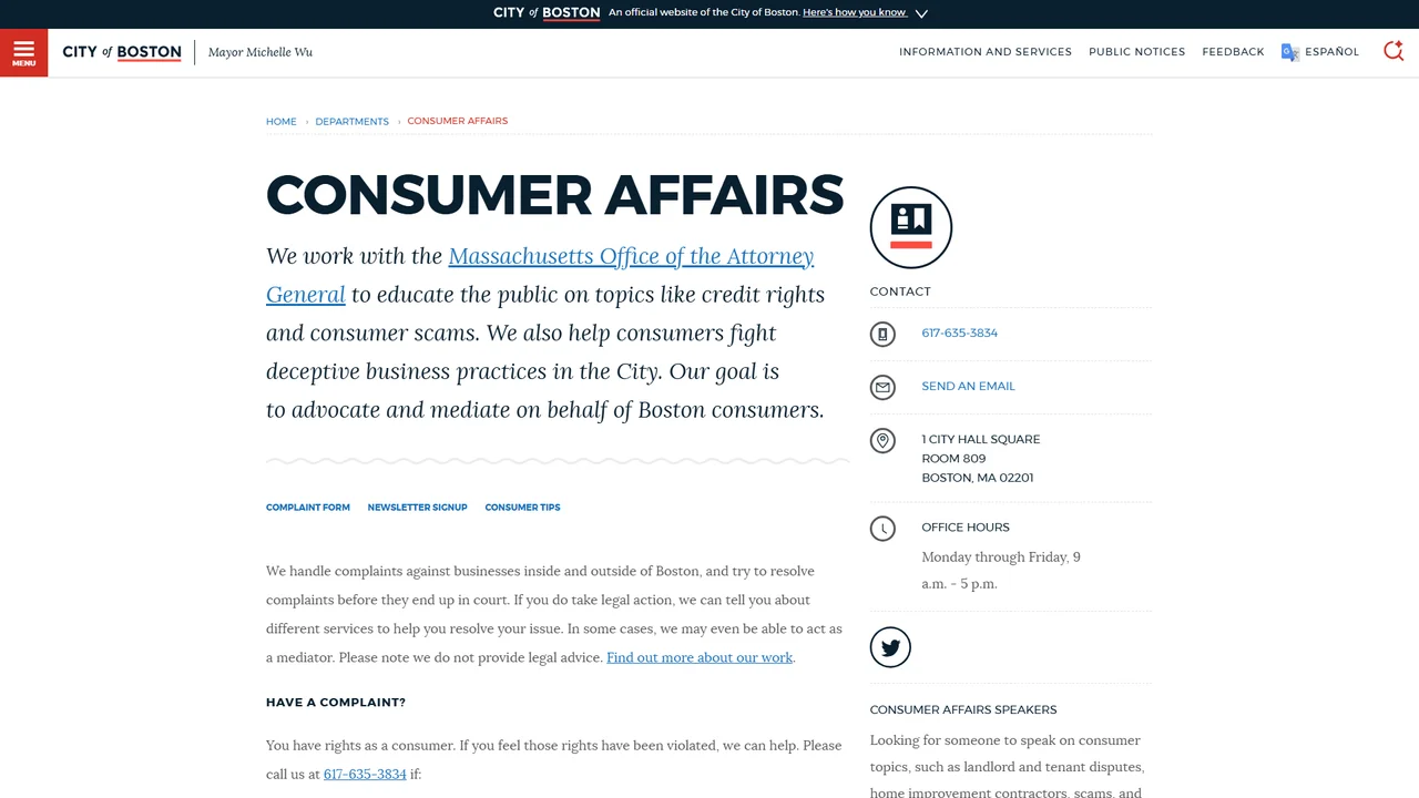 Mayor's Office of Consumer Affairs and Licensing - Boston, MA