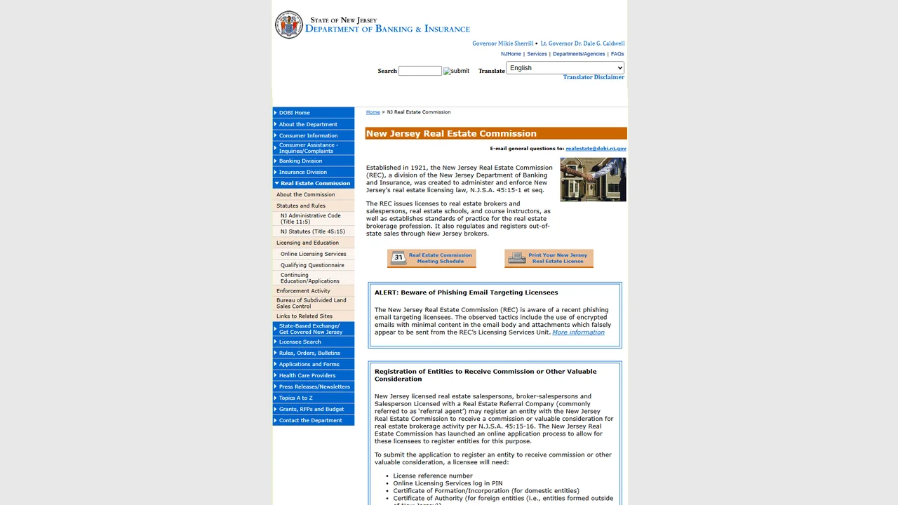 New Jersey Real Estate Commission (REC)