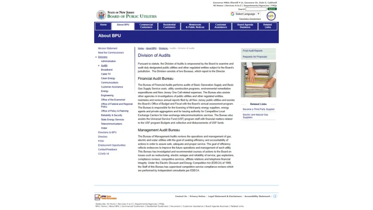 NJ Board of Public Utilities: Division of Audits - Newark, NJ