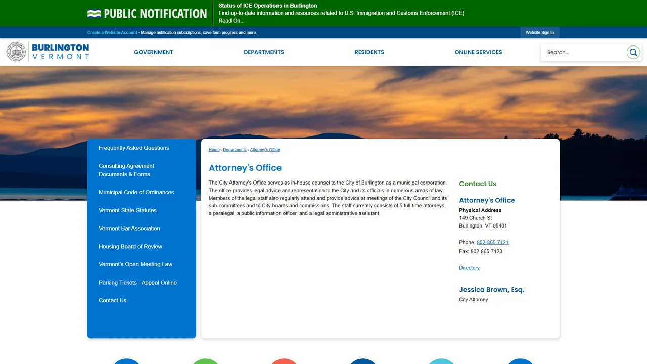 Office of the City Attorney and Corporation Counsel - Burlington, VT