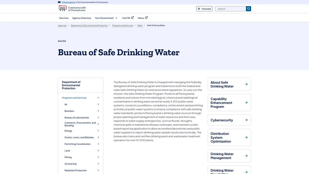 PA DEP - Bureau of Safe Drinking Water - Harrisburg, PA
