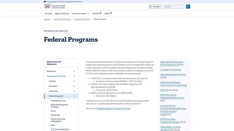 PA Department of Education - Division of Federal Programs - Harrisburg, PA