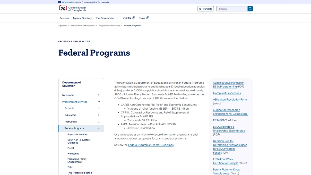 PA Department of Education - Division of Federal Programs - Harrisburg, PA
