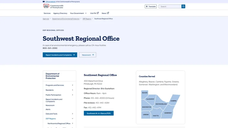 PA Department of Environmental Protection - Southwest Regional Office - Pittsburgh, PA