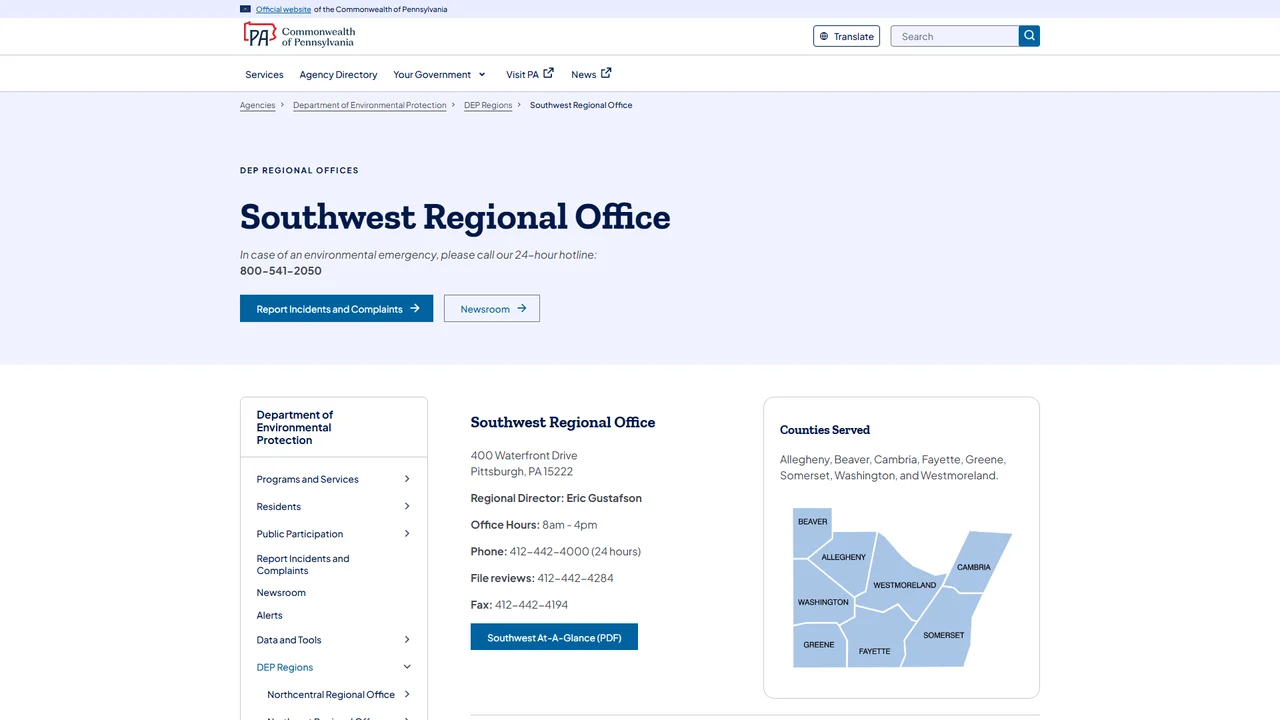 PA Department of Environmental Protection - Southwest Regional Office - Pittsburgh, PA
