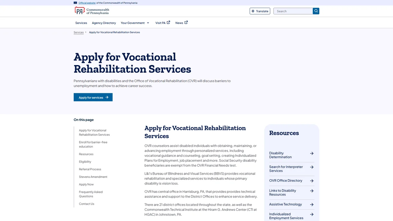 PA Office of Vocational Rehabilitation (OVR) - Pittsburgh, PA