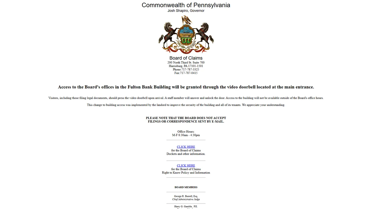 Pennsylvania Board of Claims - Harrisburg, PA