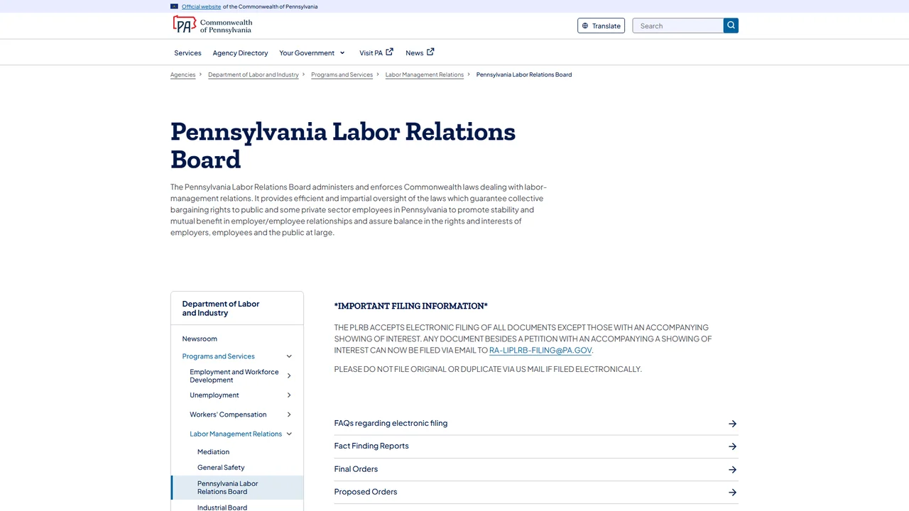 Pennsylvania Labor Relations Board - Harrisburg, PA