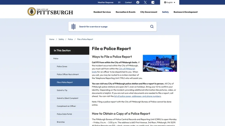 Pittsburgh Bureau of Police - Records Section - Pittsburgh, PA