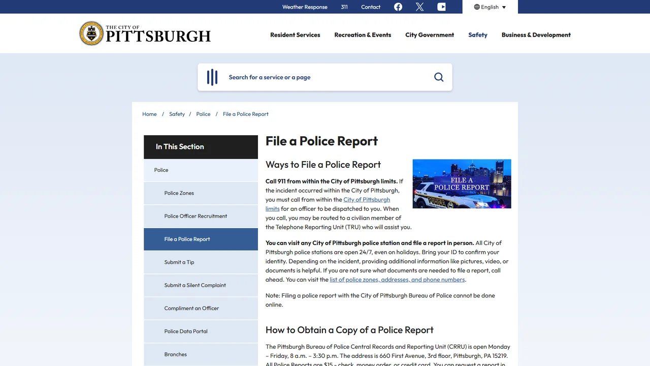 Pittsburgh Bureau of Police - Records Section - Pittsburgh, PA