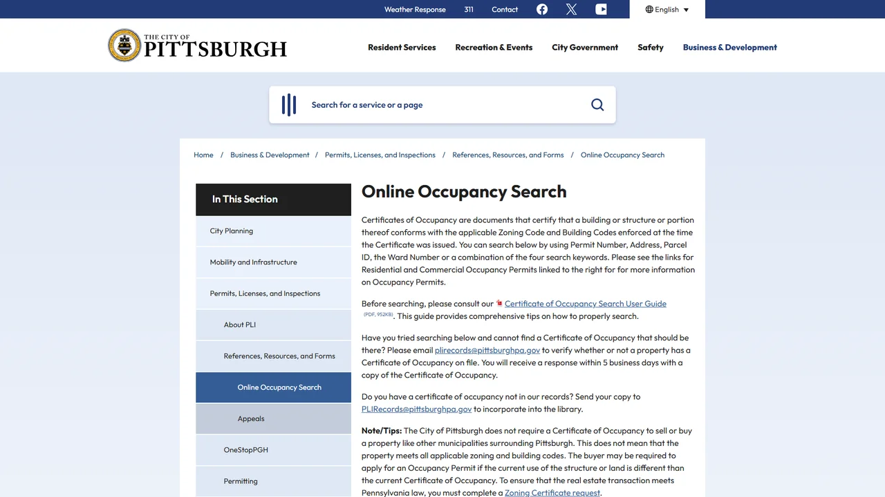 Pittsburgh Occupancy Department - Pittsburgh, PA