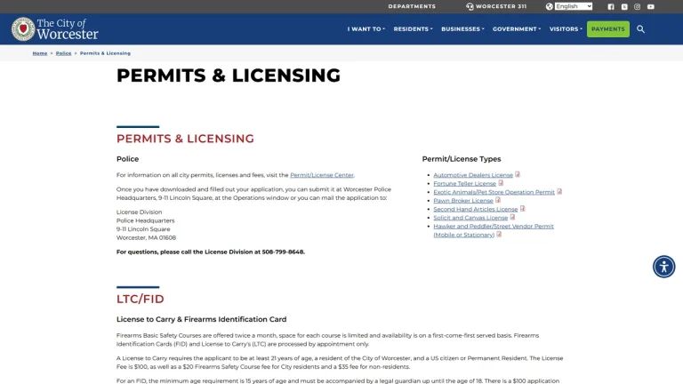 Police Department License Division - Worcester, MA