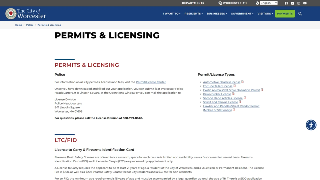 Police Department License Division - Worcester, MA