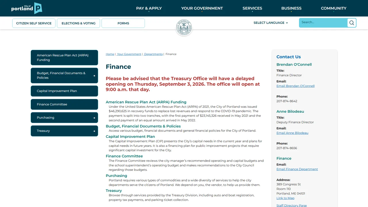 Portland Finance Department - Treasury Division - Portland, ME